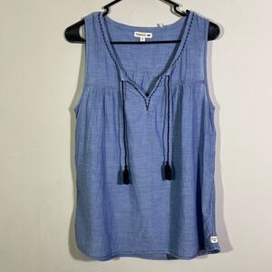Toad&Co Women's Airbrush Popover Tank Organic Cotton Chambray Sz Med Boho Sheer